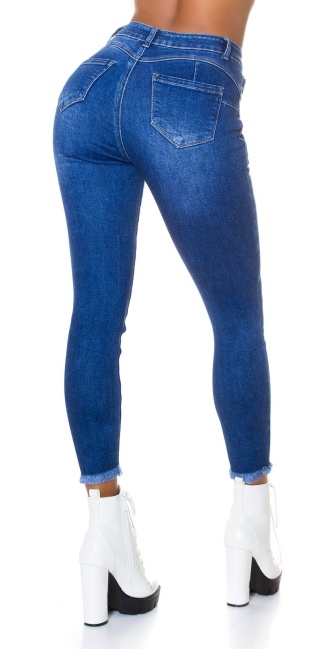 gebruikte used look push-up hoge taille jeans blauw